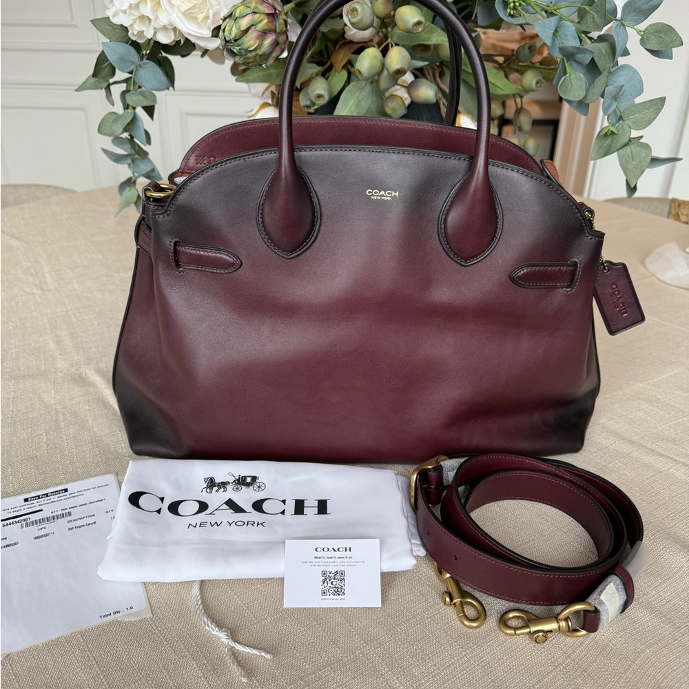 Coach Two-Tone Leather Satchel in Burgundy and Black